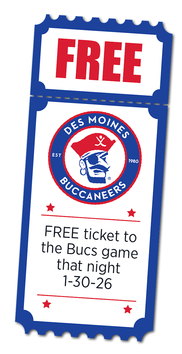 free ticket des moines bucs